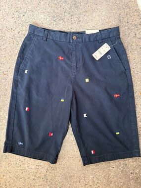 Brooks Brothers Navy Shorts with Multicolor Flag Embroidery